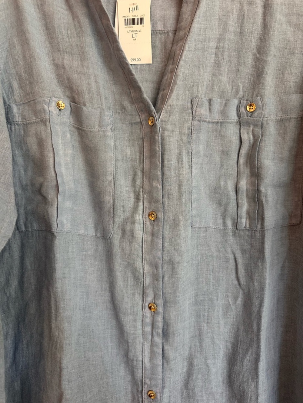 NWT J. Jill 100% Linen Blue Button Down Shirt Relaxed Fit Size Large Tall - Picture 5 of 11